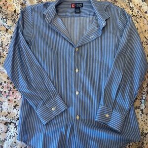Chaps Boy’s Blue and White Striped Button Down Shirt Size 10/12